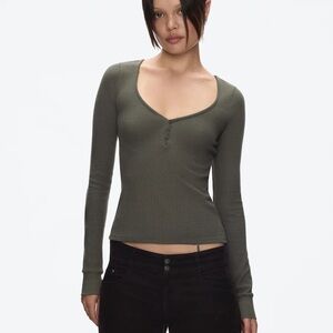 Tank Air Olive Long Sleeve Top Buttons Thermal